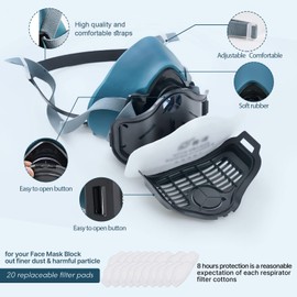 LAMANICE Safety Anti-Dust Gas Face Respirator, with 20 Pcs Filter Cottons, Chemical Half Respirator Reusable for Dust, Organic Vapors, Painting, Woodworking, Sanding