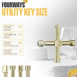 Mechands Water Key 2Pcs – Steel Water Shut Off Tool 1/4“, 9/32”, 5/16” & 11/32”- Includes 1 Silver Polish Silcock key 4 Way & 1 Golden Polish Utility Key – Perfect for Faucets, Valves, Spigots & Gas