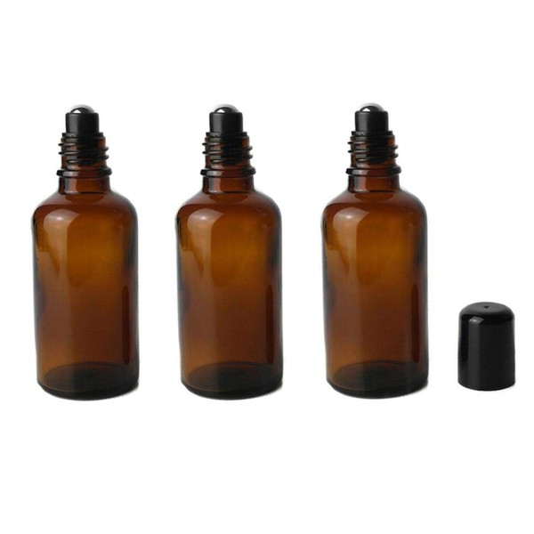 XINGZI 3PCS 50ML Empty Refillable Amber Glass Roll on Bottles