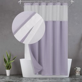 N&Y HOME Waffle Weave Shower Curtain with Snap-in Fabric Liner & 12 Metal Hooks Set - Hotel Style, Waterproof & Washable, Heavyweight Fabric & Mesh Top Window - 71x72, Lavender