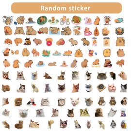 GWAWG Random 100 Pieces Funny Pet Stickers, Cute Cat Stickers, Kitten Stickers, Aesthetic Waterproof Stickers, Disposable Stickers for Guitar, Water Bottles, Laptop, Book, Suitcase