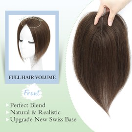 Real Human Hair Toppers,10 Inch Human Hair Toppers for Thinning Hair 360°Coverage Natural Hairpiece Wiglet for Women Daily 7x10CM Swiss Base(4#)