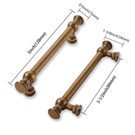 khtumeware 2 Pack 3-1/2inch(89mm) Hole Center Antique Brass Cabinet Pulls Solid Heavy Duty Pull Cabinet Hardware Handle for Kitchens cabinets Dressers Pull for Bathroom