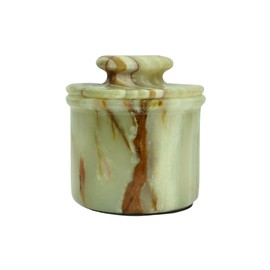 Green Onyx Butter Keeper - Round Marble Butter Dish for Countertop, 4" x 3.5" Butter Crock, Natural Green Onyx Kitchen Decor