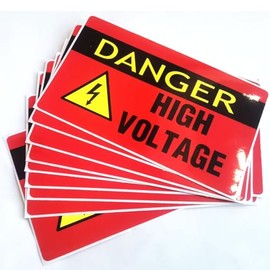 Danger High Voltage Sticker Sign, 3 x 5 Inches Hazardous Safety Labels, Vinyl Adhesive Electrical Warning Sign (10 Pack)