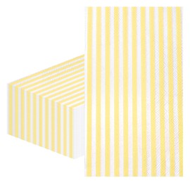 SietDESEO 50 Pieces Yellow Striped Napkins 3-Ply Yellow and White Striped Dinner Napkins Disposable Hand Towels for Bathroom Birthday Baby Shower Wedding Party Paper Napkins