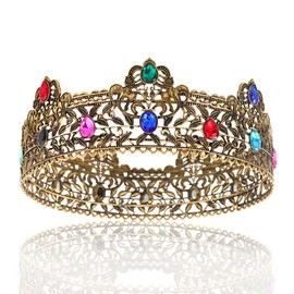YADIRF Men's Crowns Metal Adult Men Birthday Prom Homecoming Party Crown King Crown For Festival Wedding Baby Shower (Dark Gold With Colorful Stone 1)