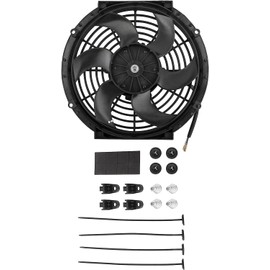 YMAUGP 10 Inch Universal Slim Fan Push Electric Radiator Cooling Fan 12V 80W with Mount Kit Heavy Duty Wide Curved - 6 S Blades, 10 Inch Push Fan Black