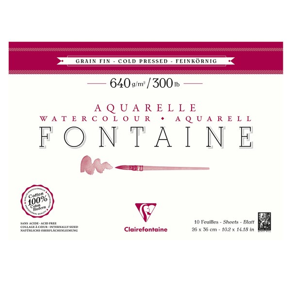 Clairefontaine Fontaine 96358C Watercolour Pad (Fine-Grained, 100% Pads, 640 g,