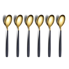 Teaspoons 6 Pieces Black And Gold Plating Coffee Spoons, Homquen 6.3" Modern Design Stainless Steel Tea Spoons Set, Small Spoon Silver Dishwasher Safe