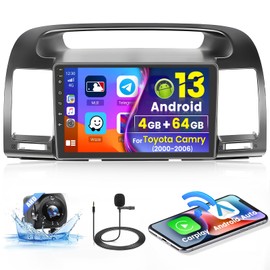 Hikity 4+64GB Android 13 Radio for 2000-2006 Toyota Camry with Wireless Carplay Android Auto, 9'' Touch Screen Camry Stereo Dash Kit, 32EQ DSP/Bluetooth 5.0/GPS/WiFi/SWC, Backup Camera, Mic
