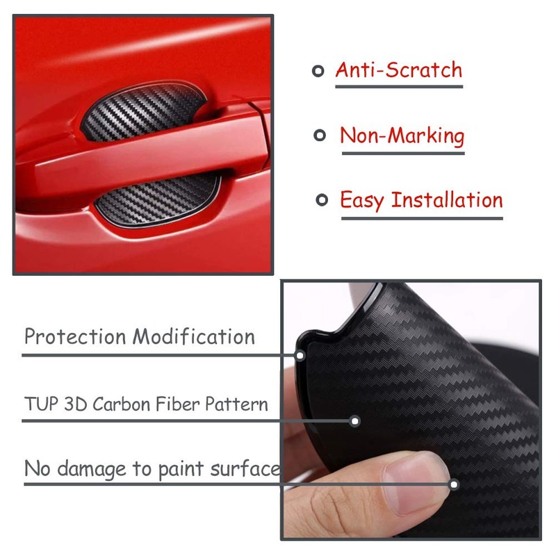 WORCAS 4Pcs Universal 3D Carbon Fiber Car Door Handle Paint