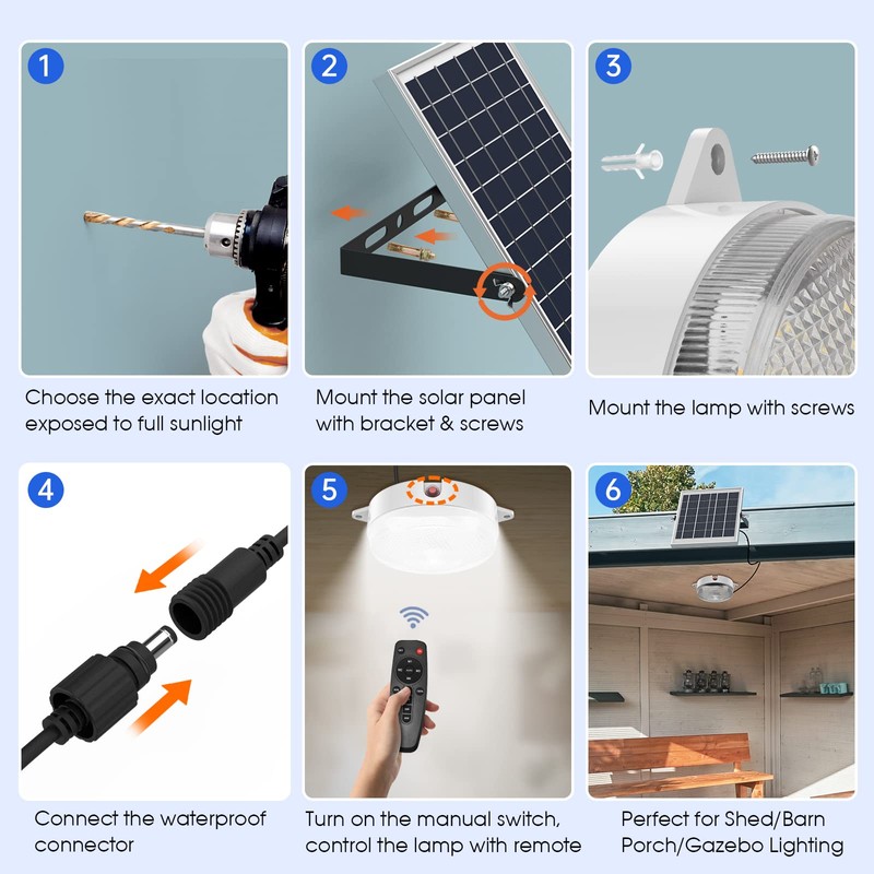 SunBonar Solar Ceiling Light Motion Sensor, Dimmable 6000K/4000K/3200K 5 Modes