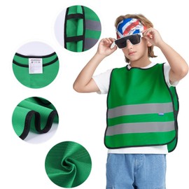AYKRM Children's Safety Vest - Safety Vest for Children from 6-9 Years - Universal Size - Reflective Light Vest in Green for More Visibility in Road Traffic