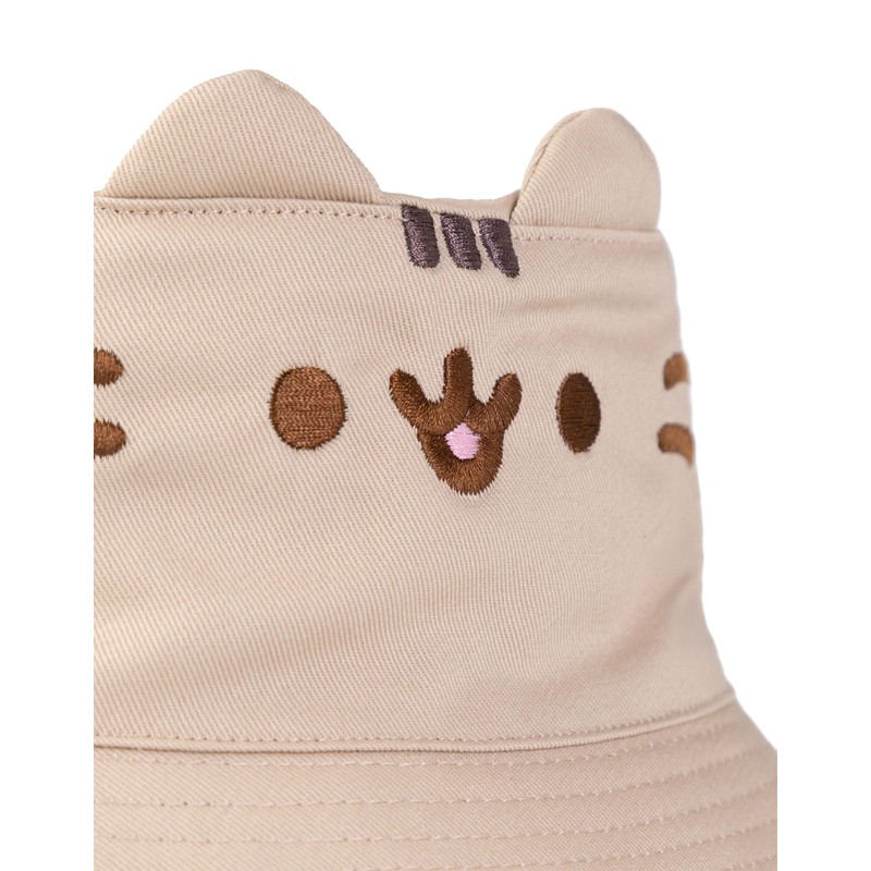 Pusheen Cat Girl Beige Bucket Hat | Novelty Face Design