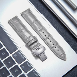 BINLUN Leather Watch Bands Replacement Alligator Pattern Watch Strap for Men Women with Silver/Gold/Rose Gold Butterfly Deployment Buckle(Grey,12mm)