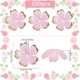 SUNNYCLUE 1 Box 200pcs Flower Bead Caps Floral Spacer Beads Pink Acrylic Cherry Blossom Sakuras Spring 5-Petal Gradient Flowers Bead Bulk for Jewelry Making Bracelets Necklaces Craft Supplies