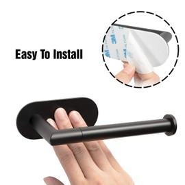 HITSLAM Matte Black Toilet Paper Holder Adhesive, Stainless Steel Self Adhesive Toilet Paper Roll Holder for Bathroom