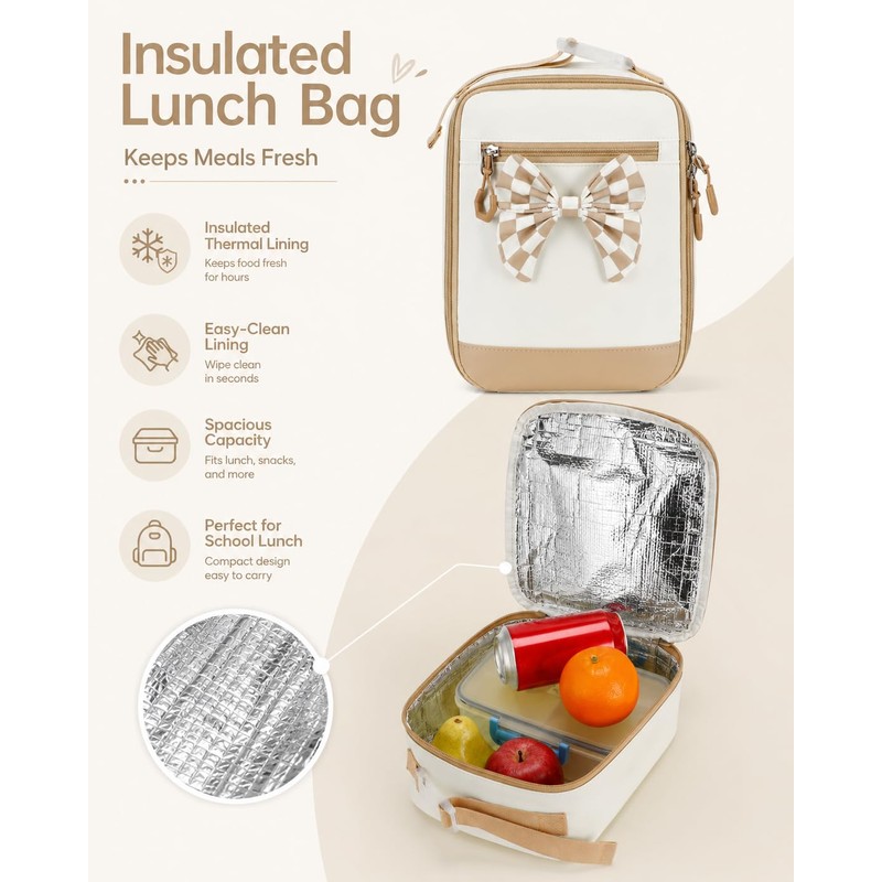 CAMTOP Girls Backpack with Lunch Box & Pencil Case Set,