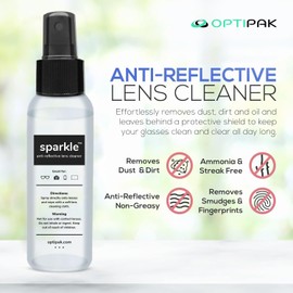 OPTIPAK Sparkle Anti-Reflective Lens Cleaner Spray kit | (2x) 1oz Glasses Cleaner Bottle + (2x) Microfiber Cloth for Eyeglasses, Sunglasses, Lenses, Screens and Camera Cleaning Kit (4 Piece Set)