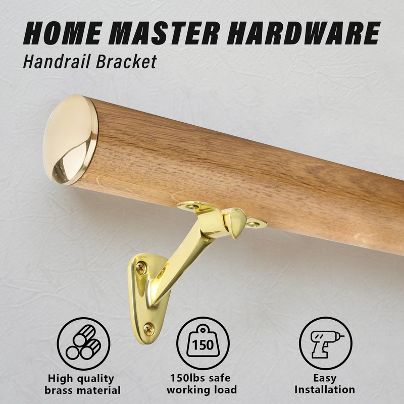 HOME MASTER HARDWARE Heavy Duty Handrail Stair Brackets Brass Staircase