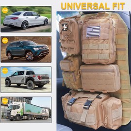 Universal Tactical Car Seat Back Organizer Bag Tactical Molle Vehicle Organizers Panel Vehicle Protector Organizers with 5 Detachable Pouches for Car Truck Ford Jeep (Model B-Khaki)