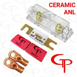 GP Audio Ceramic 250 amp ANL Fuse, holder (2) 1/0 AWG Lugs and heat shrink GP Car Audio R