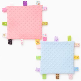 Taggies for Babies, 25x25 cm, 2PCS Baby Comforter with Sensory Tags, Soothing Baby Blanket for Newborns and Toddlers, Soft Taggy Blanket for Anxiety Relief, Suitable as A Sensory Development Tool