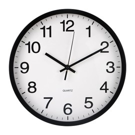 bakbrand Wall Clock Non-Ticking Silent Quartz Movement Decor Clock Modern Simple Style Round Plastic Wall Clocks for Home/Office/School/Living Room/Bedroom/Kitchen (Black, 12 Inch)