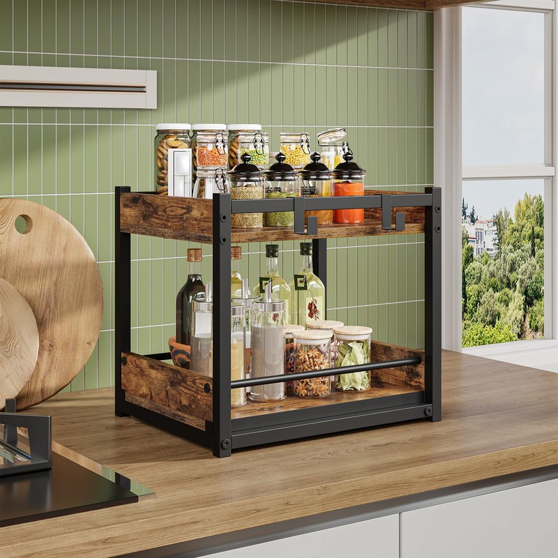 HOOBRO Kitchen Countertop Organizer, Corner Shelf Organizer, 2-Tier Spice Rack