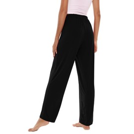 WiWi Pajama Pants for Women Viscose from Bamboo Soft Wide Leg Sweatpants Drawstring Bottoms Sleep Pj Pant S-XXL, Black, Small