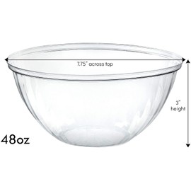 Plasticpro Disposable Round Crystal Clear Serving Bowls, Party Snack or Salad Bowl, Plastic Clear Chip Bowls, Party Snack Bowls, Candy Dish, Salad (2, 48 OUNCE)