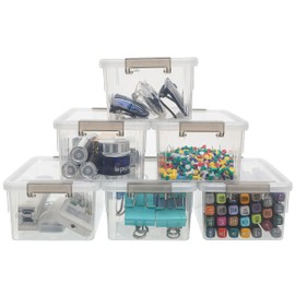 Citylife 6 Pack Small Storage Boxes with Lids Plastic Storage Boxes Stackable Storage Box with Handles，Clear 17.7x13x8.2cm