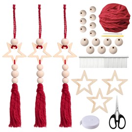 WANDIC 3 Set Christmas Decoration Kit, Wood Weaving Crochet Needle Knitting DIY Accessories for Christmas Wreath Pendant Decoration Holiday Decor