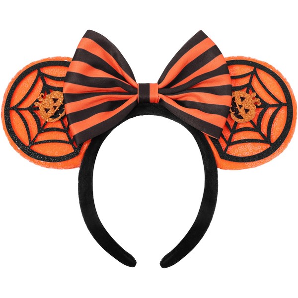UNSPAZ Halloween Mouse Ears Headband, Glitter Halloween Ears Pumpkin Headband for Adult Women Kids, Halloween Accessories