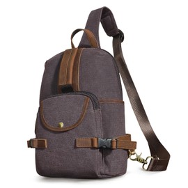 Handadsume Waterproof Canvas + Leather Hiking Travel Daypack Sling Crossbody Triangle Chest Pack Bag for Men Women FB8013, X-3028-coffee