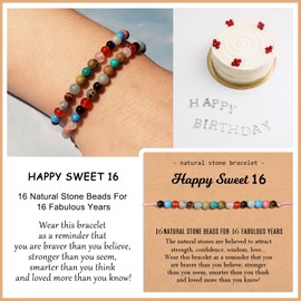 Miss Pink Sweet 16 Gifts for Women Bracelet, Birthday Gift Ideas for 16 Year Old Happy Sweet 16 Birthday Natural Healing Stone Bracelet for Daughter Niece 16th Birthday Decorations for Her