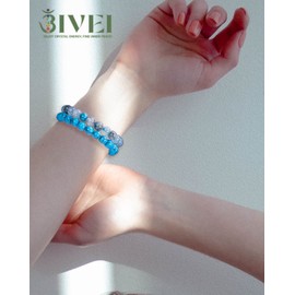 Pulseras de cuentas Bivei de Ágata Dragón Azul Turquesa Natural con piedras de curación de cristal de chakra, cuentas de energía de piedra semipreciosa de 8 mm Reiki para la ansiedad en mujeres y hombres