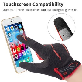 I Kua Fly Cycling Gloves Full Finger Mountain Bike Gloves Gel Padded Touchscreen MTB Gloves for Men Women, Red, XL