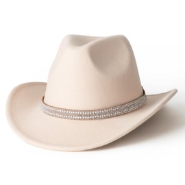 Lisianthus Cowboy Hats for Women - Wide Brim Felt Western Cowgirl hat with Rhinestone Band, Pearl-Beige