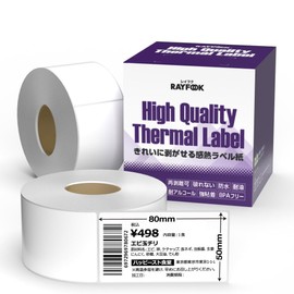 KOGLEE rayfook Remanufactured Thermal Label Stickers 50x80mm 2 Rolls 1000 Sheets Total for Desktop Thermal Label Printers, Synthetic Thermal Paper, Repealable, BPA-Free, Tear-Resistant, Waterproof,