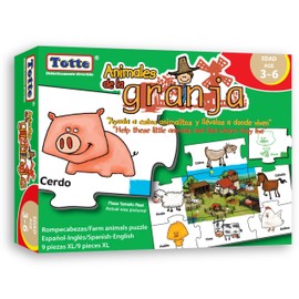 Totte Rompecabezas Animalitos 9 Piezas XXL | Piezas Grandes, Gruesas y Durables | Diseñado para Uso Infantil | Español e Inglés (Animales DE LA Granja)
