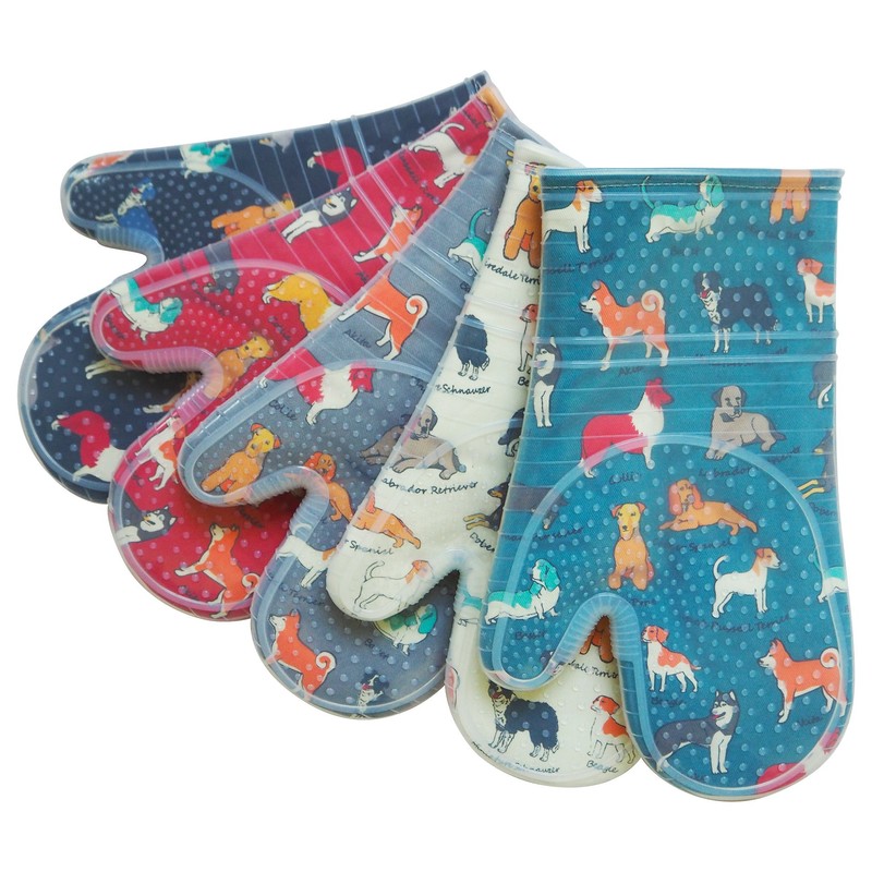 OvenMitts set of2 with clearSilicone shell Nicedog printing cotton lining(Gray)