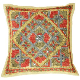 GURU SHOP Cushion Cover, Orient Cushion Cover, Decorative Cushion Cover Maharaja, Pattern 39, Green, Cotton, 40 x 40 x 0.5 cm, Decorative Cushion, Sofa Cushion