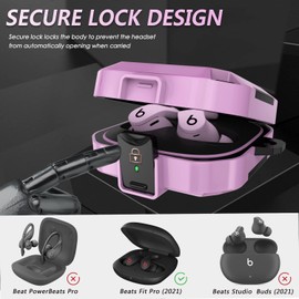 【Upgrade Secure Lock 】 for Beats Fit Pro Case Cover Protector, Carbon Fiber Material Shock-Absorbing Beats Fit Pro Earbuds Case with Keychain/Storage Box/Clean Brush/Wrist Strap - Pinkish Purple