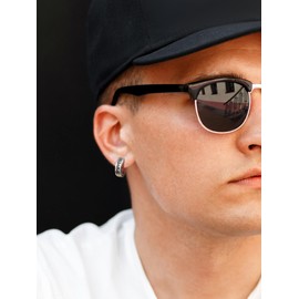 Stainless Steel Mens Small Hoop Earrings Gothic Clip on Hoops for Men Women Amulet Earrings