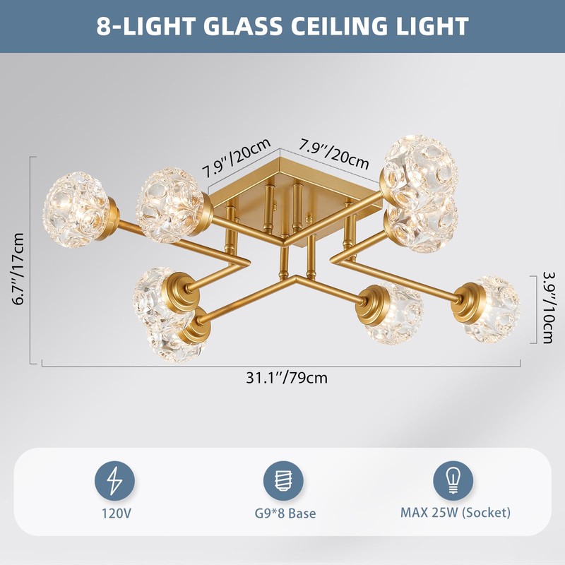 XINGQI 31" Modern Glass Ceiling Light, Semi Flush Mount Ceiling