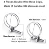 4 Pcs Double Wire Hose Clips Adjustable 304 Stainless Steel