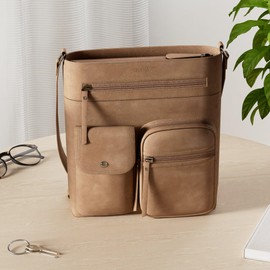 Telena Crossbody Purses for Women Medium PU Leather Shoulder Bag with Multi Pocket for Women Rough Camel Brown