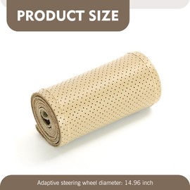 Ferianl Genuine Leather Steering Wheel Cover, 15 Inch Hand Sewing Steering Wheel Wrap, Breathable Anti Slip Car Steering Wheel Protector, DIY Sewing with Needle Thread, for Most Vehicle (Beige, Hole)